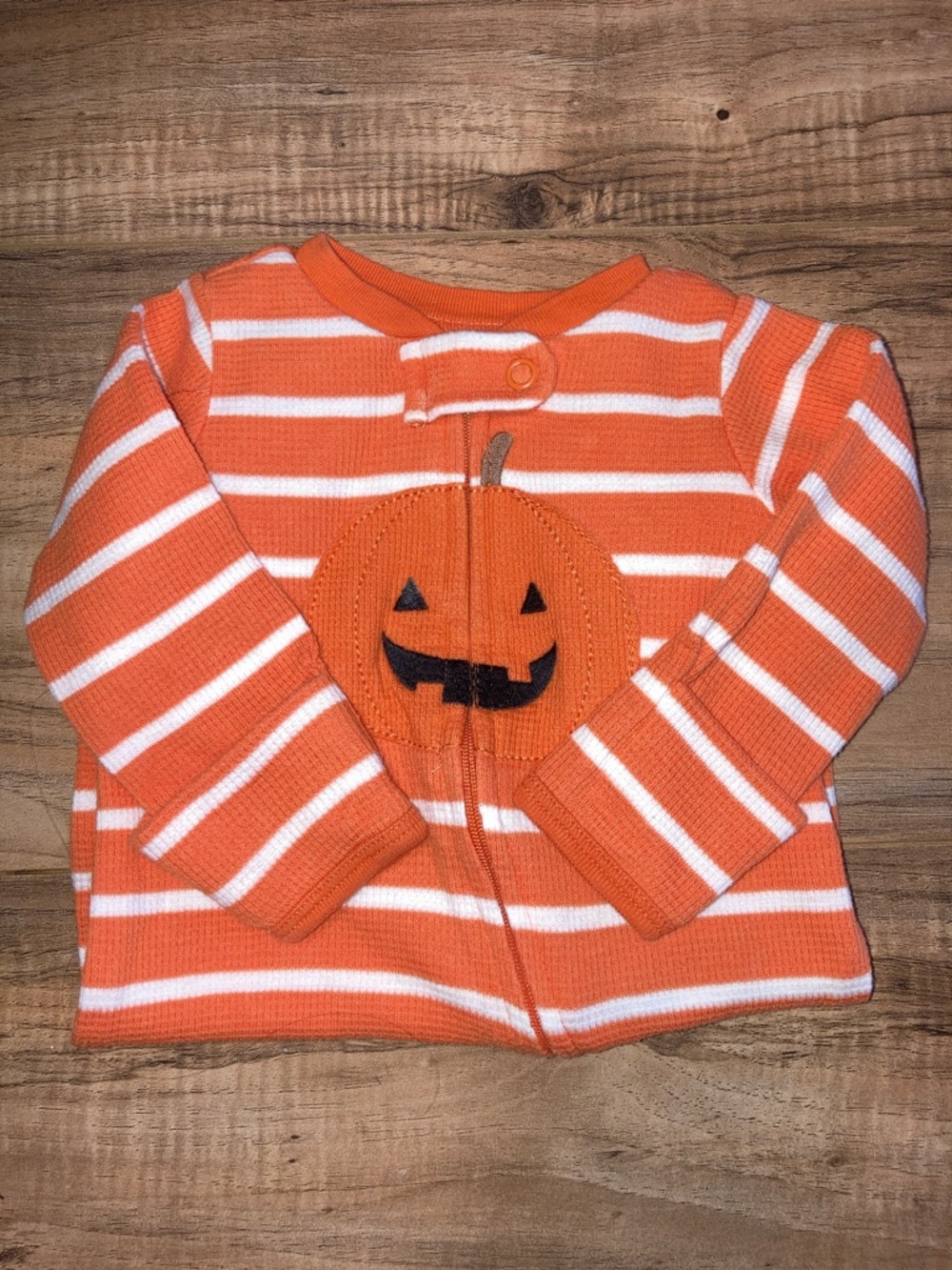 #6. Carter’s Just One You - Orange Striped Pumpkin Kids One Piece